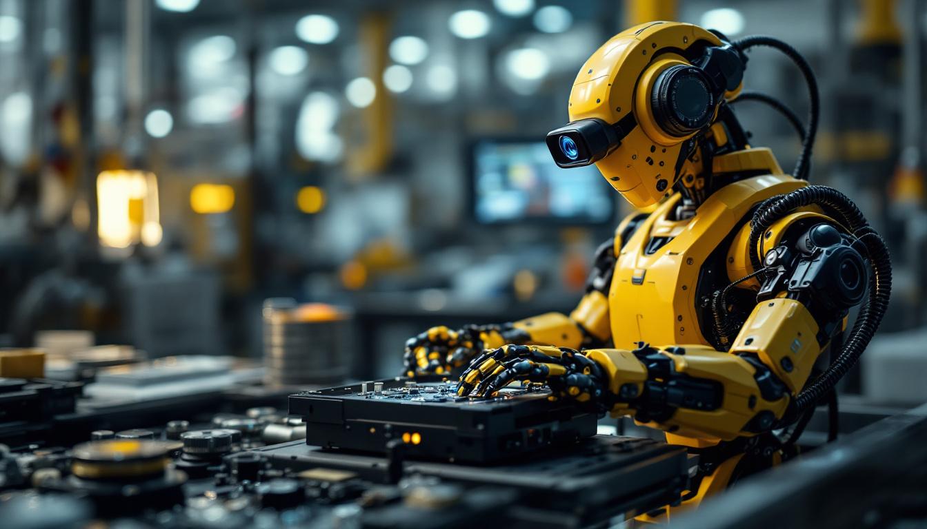 A photograph of capture a photograph of an industrial robot equipped with a webcam