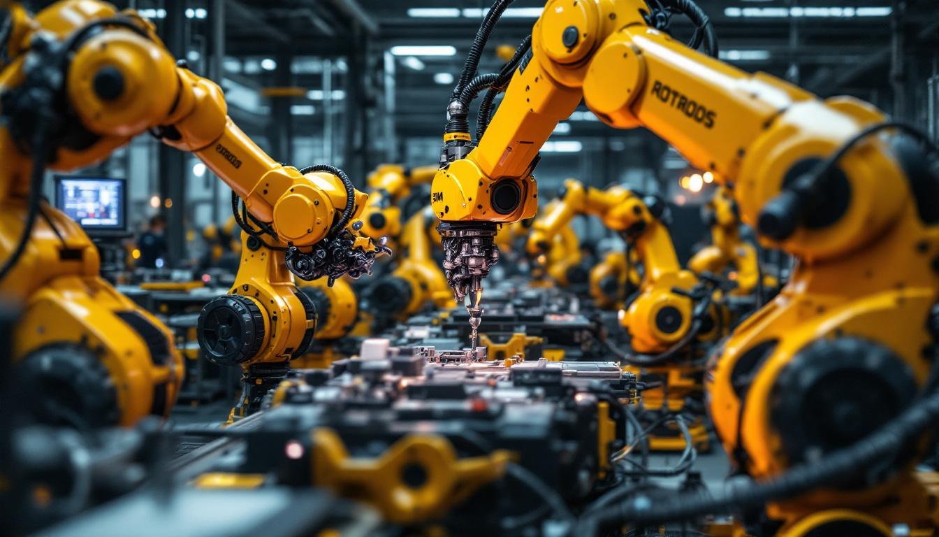 A photograph of a dynamic industrial robotics workspace at ibm in cambridge
