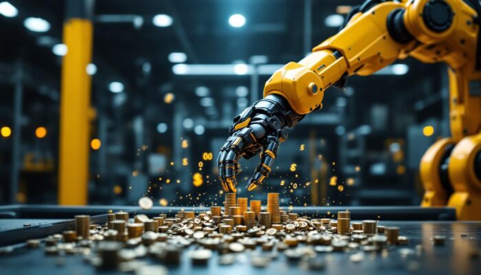 A photograph of a sleek industrial robotic arm in action