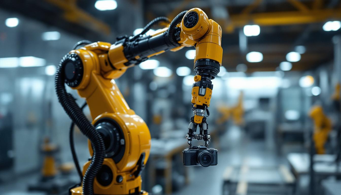 A photograph of a sleek industrial robotic arm in action