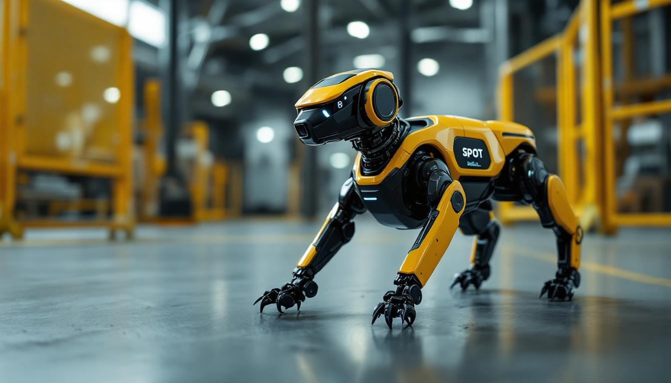 A photograph of a spot mobile robotic dog in action within an industrial setting