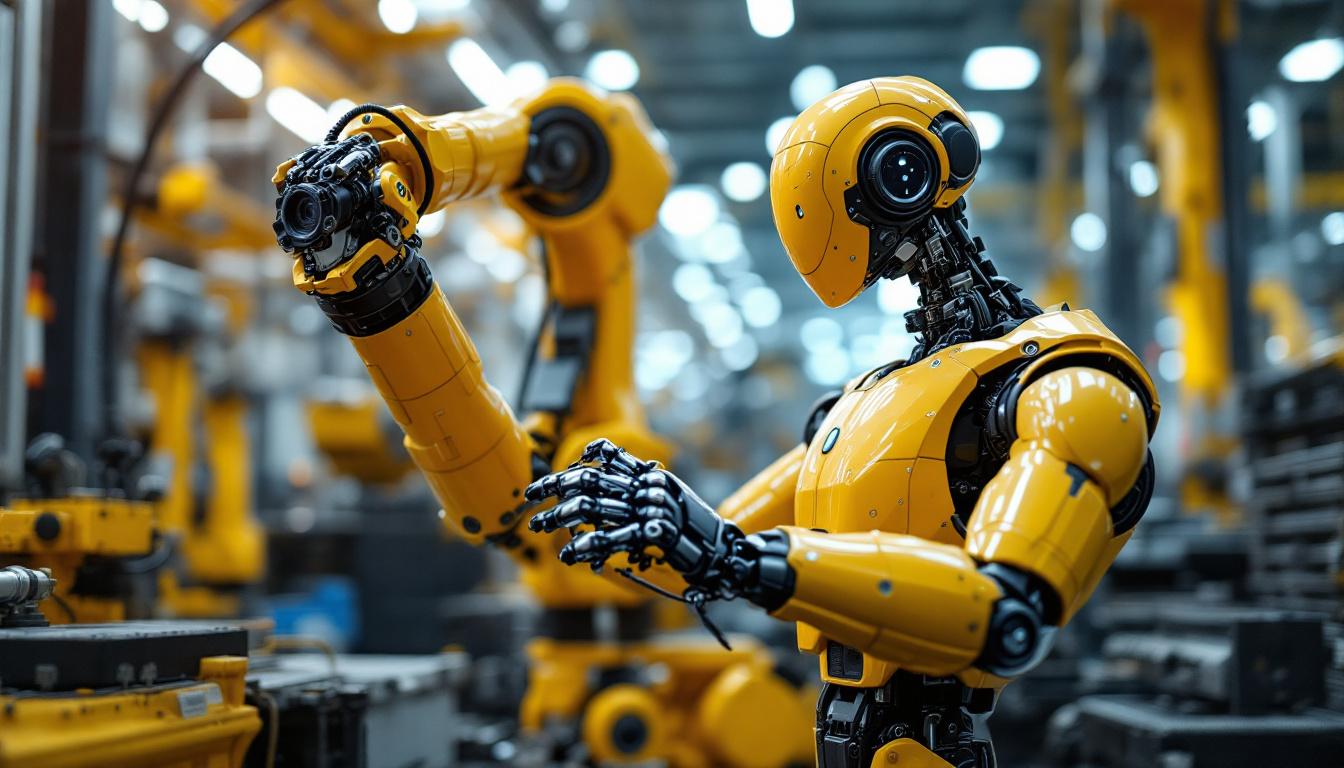 A photograph of a modern industrial robot in action