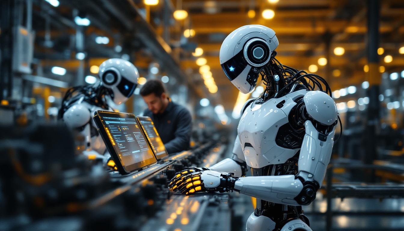 A photograph of a modern industrial robot in action within a manufacturing environment