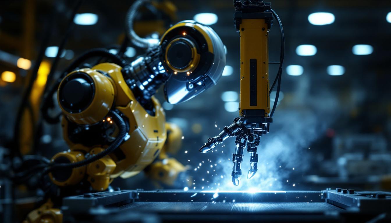 A photograph of a sleek industrial robot in action