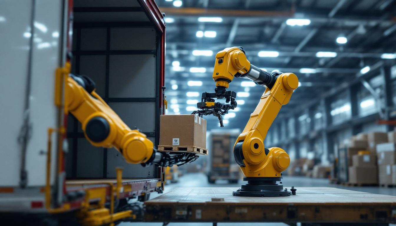 A photograph of a modern industrial robot in action