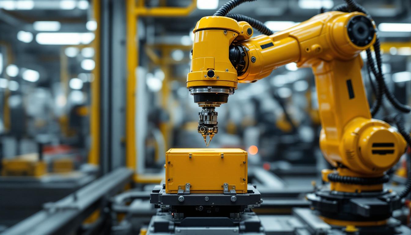 A photograph of a robotic arm performing a visual inspection on a product in an industrial setting