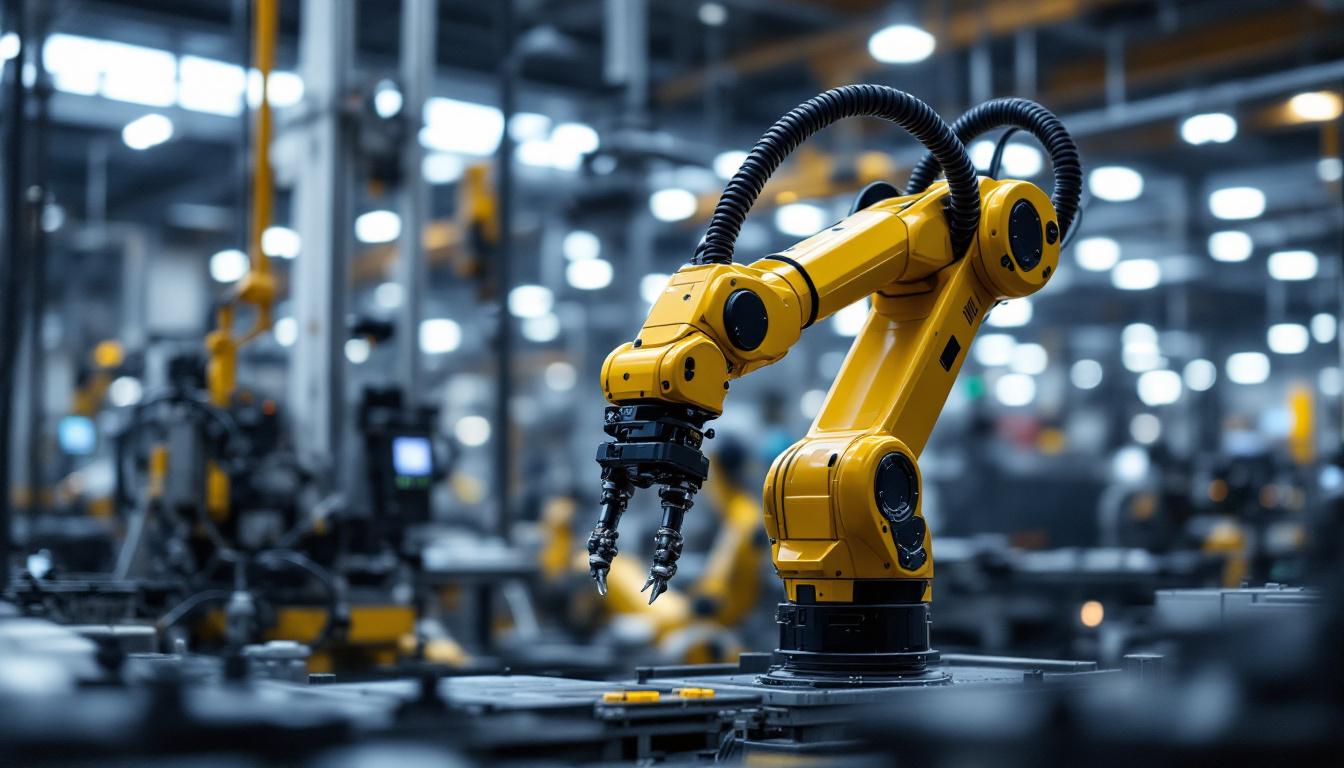 A photograph of a sleek industrial robotic arm in action