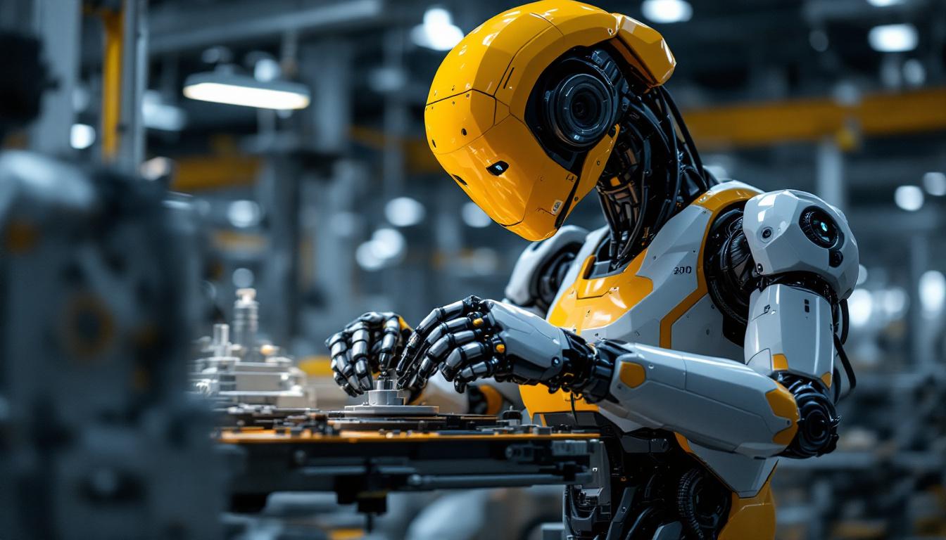 A photograph of a modern industrial robot in action within a manufacturing setting