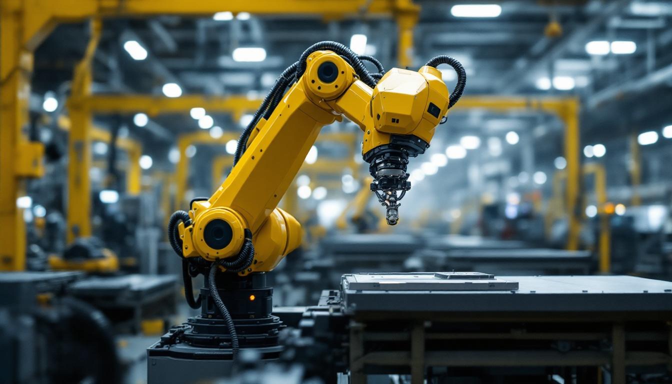 A photograph of a sleek industrial robotic arm in action
