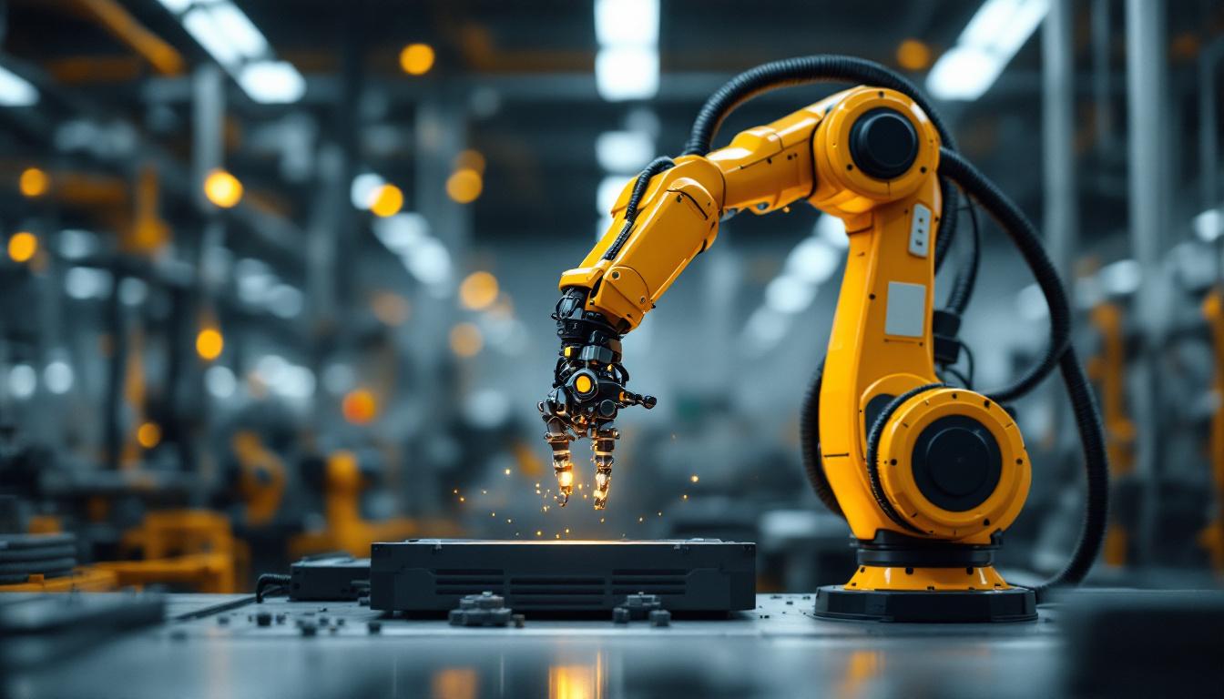 A photograph of a sleek industrial robotic arm in action