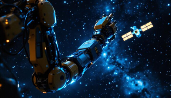 A photograph of a sleek industrial robotic arm in action