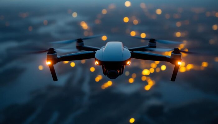 A photograph of a sleek industrial thermal drone in action