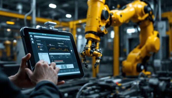 A photograph of a power max tablet in an industrial setting
