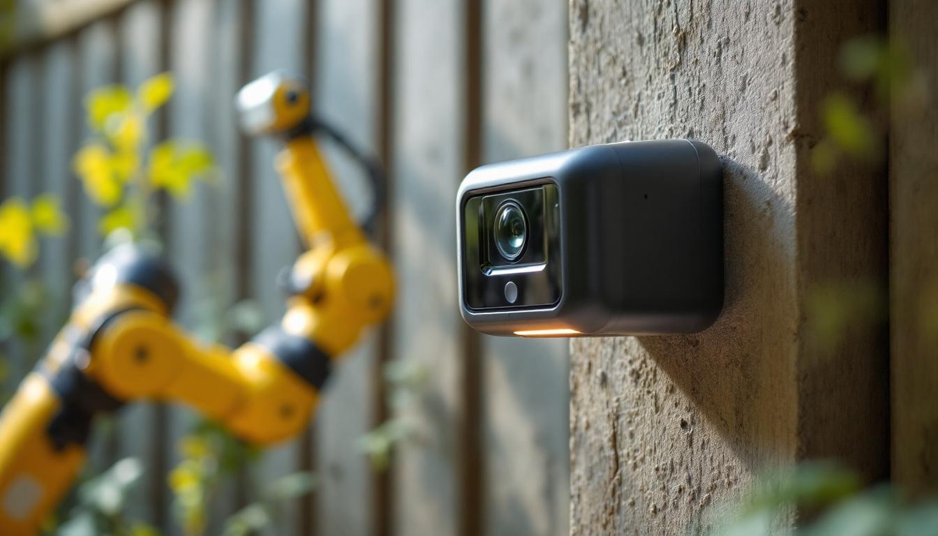A photograph of a sleek outdoor motion sensor noise maker in action