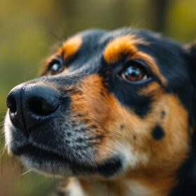 A photograph of a close-up of a dog's fur showcasing distinct black spots