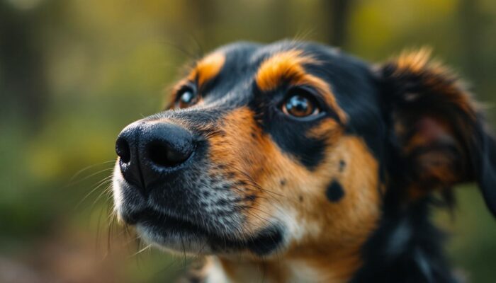 A photograph of a close-up of a dog's fur showcasing distinct black spots