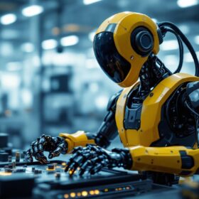 A photograph of a cutting-edge industrial robot in action