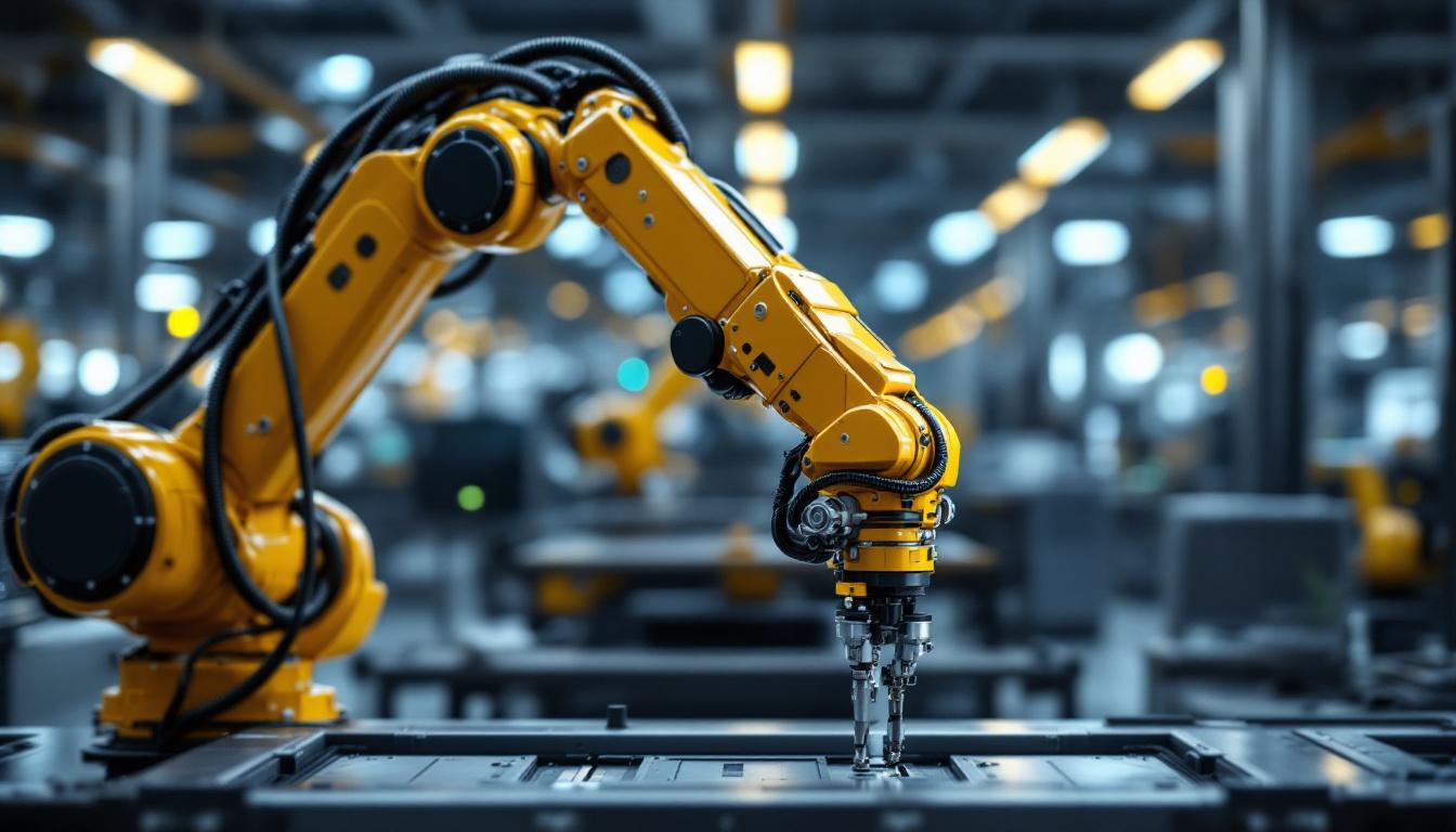 A photograph of a sleek industrial robotic arm in action
