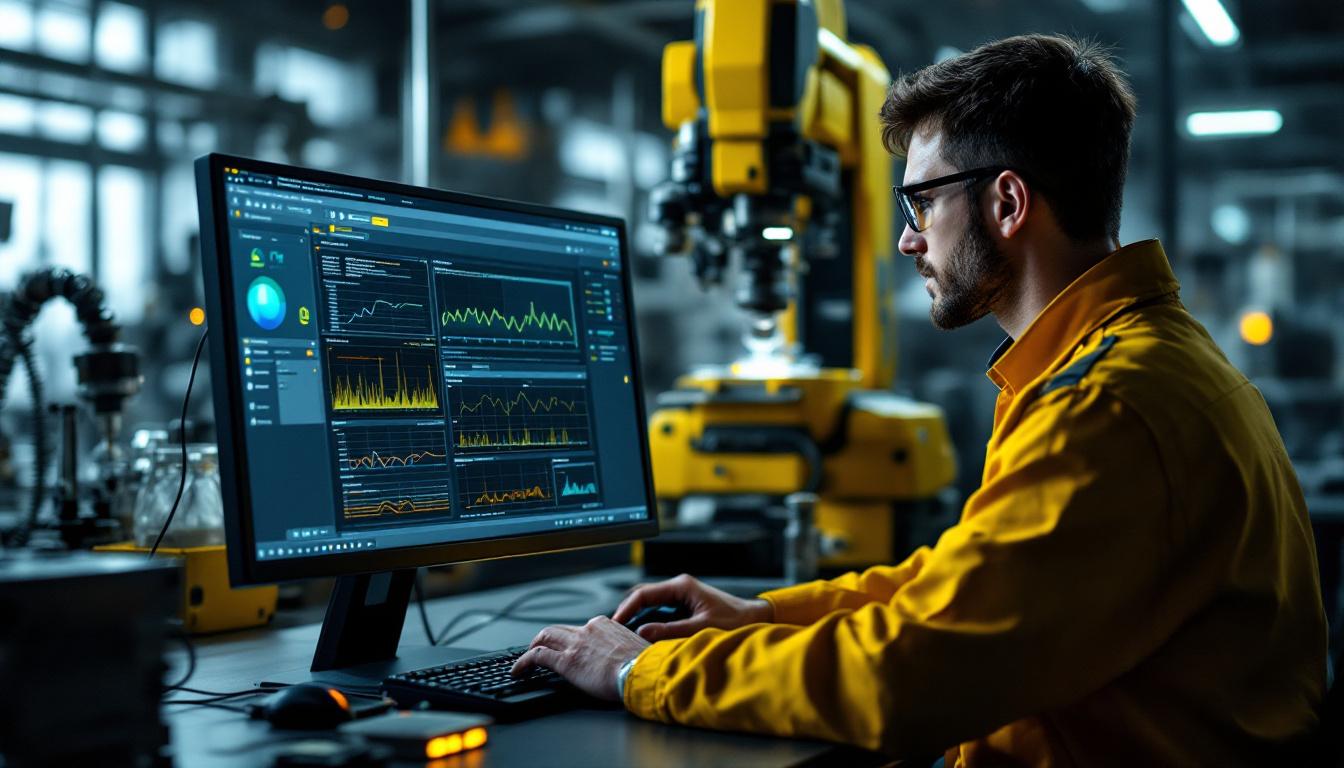 A photograph of a skilled technician analyzing mass spectrometry data on a computer screen