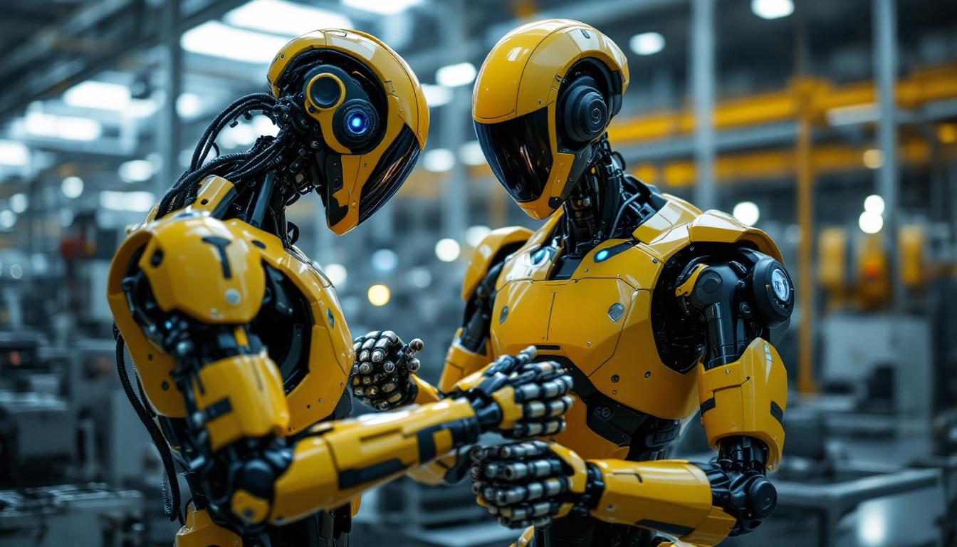 A photograph of a sleek industrial robot in action within a manufacturing environment