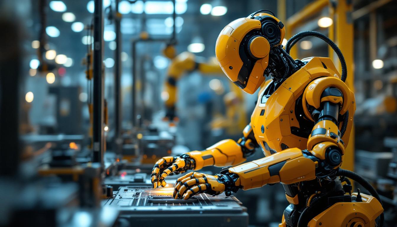 A photograph of a dynamic industrial robot in action within a manufacturing setting