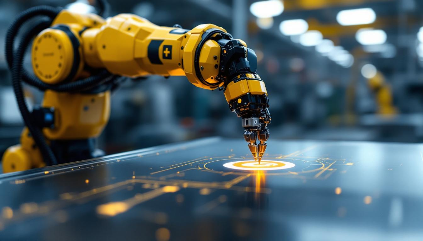 A photograph of a robotic arm in an industrial setting