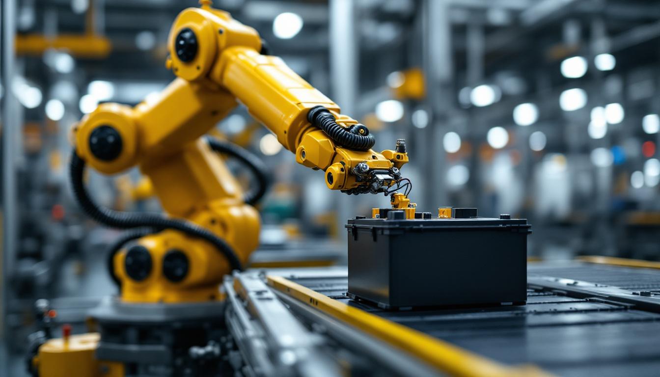 A photograph of a dynamic industrial robotic arm in action