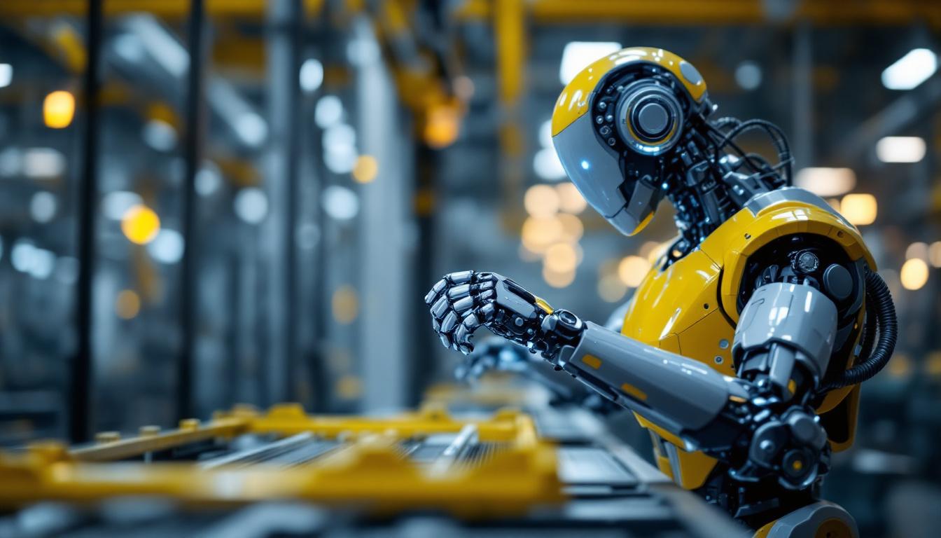 A photograph of a sleek industrial robot in action