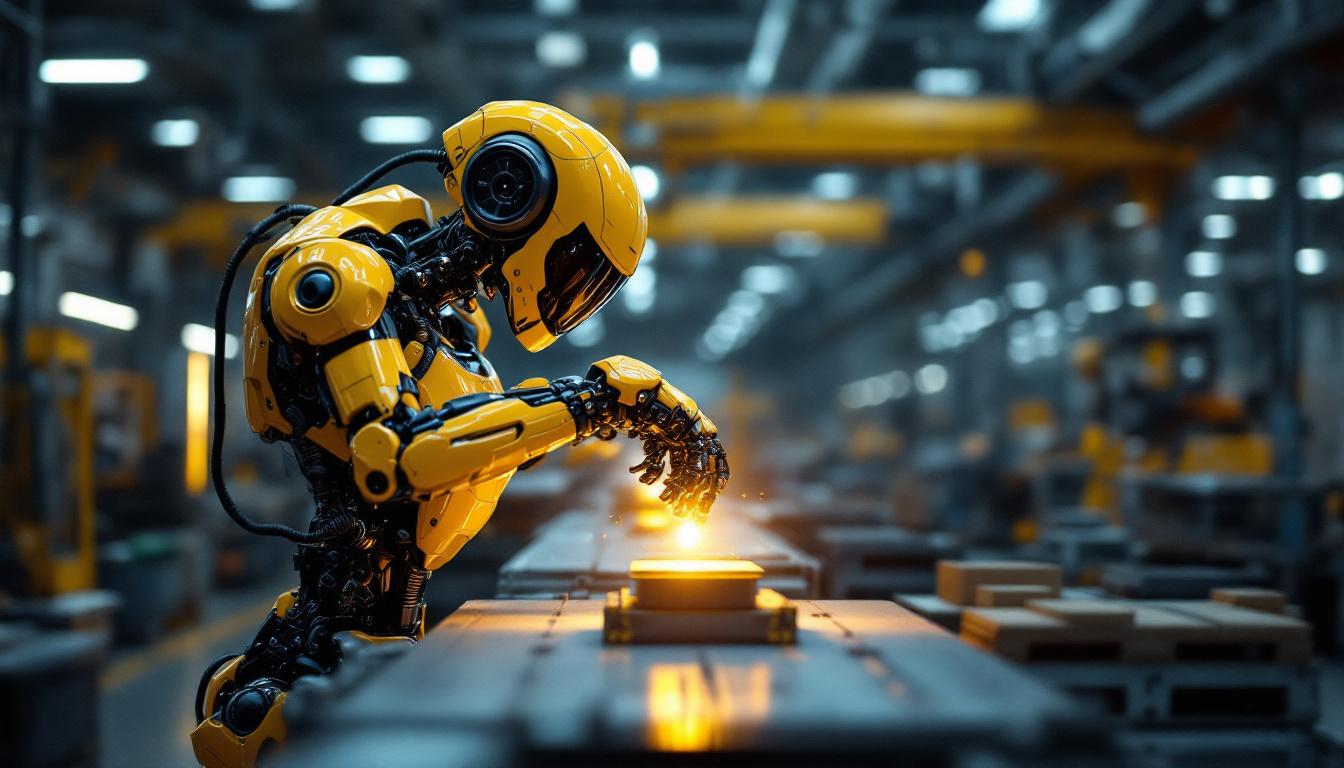 A photograph of a sleek industrial robot in action