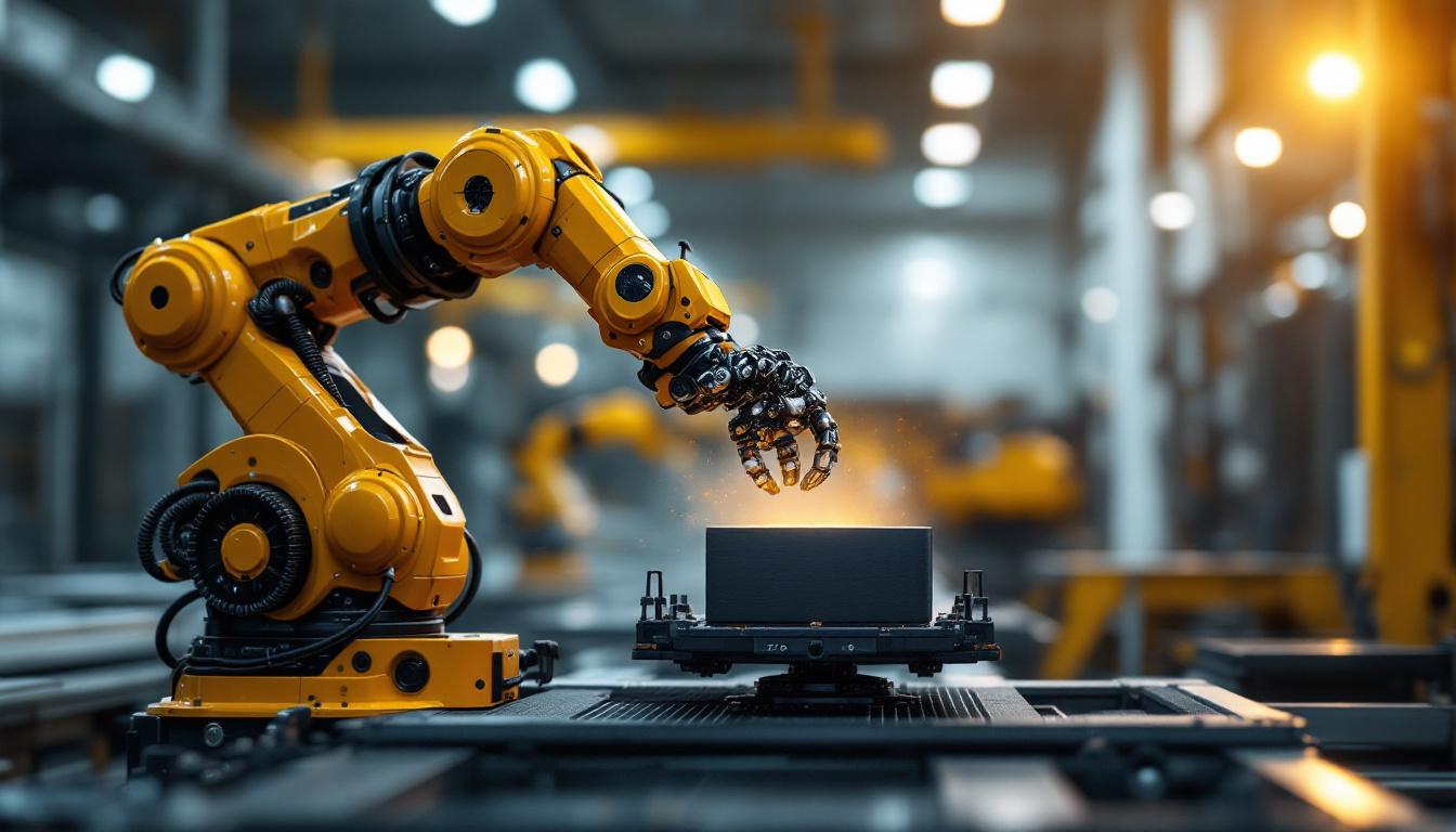 A photograph of a sleek industrial robot in action