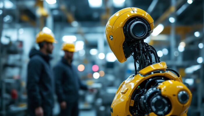 A photograph of capture a photograph of a sophisticated industrial robot in action