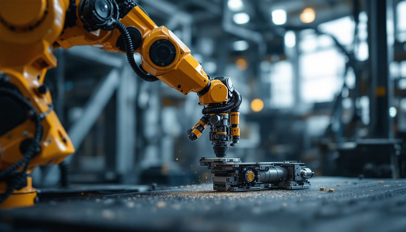 A photograph of a sleek industrial robotic arm in action