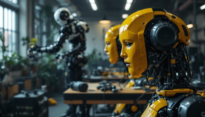 A photograph of a dynamic industrial robotics setup in a boston modeling agency