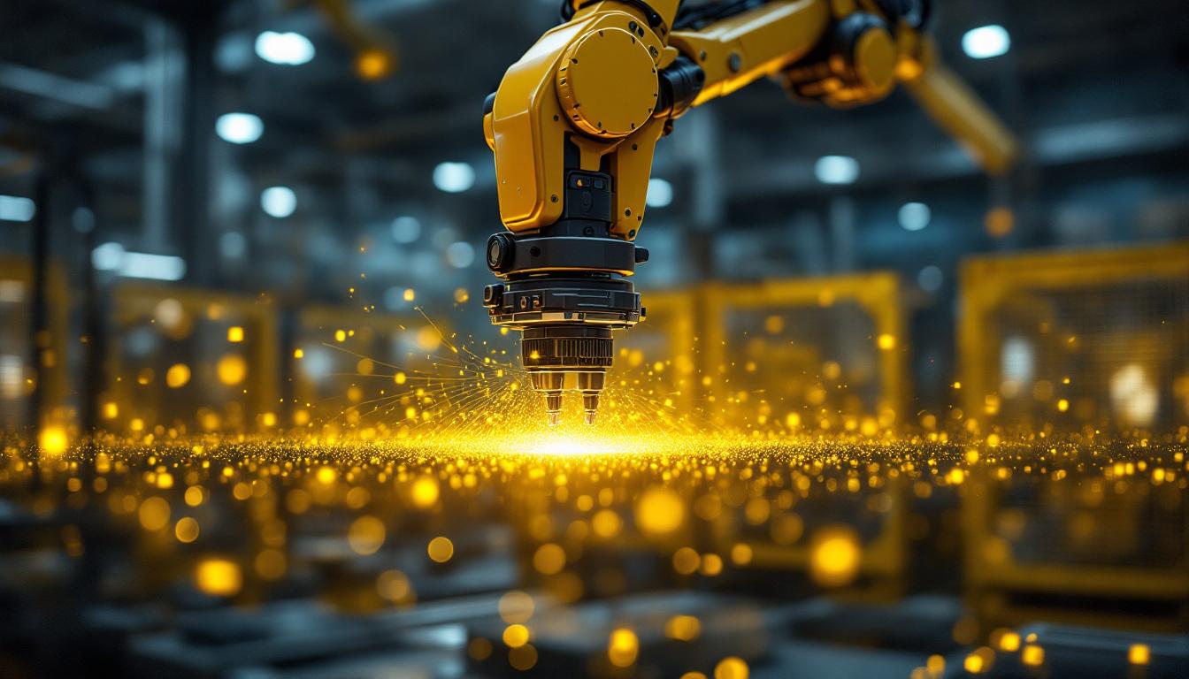 A photograph of capture a photograph of an industrial robotic arm in action