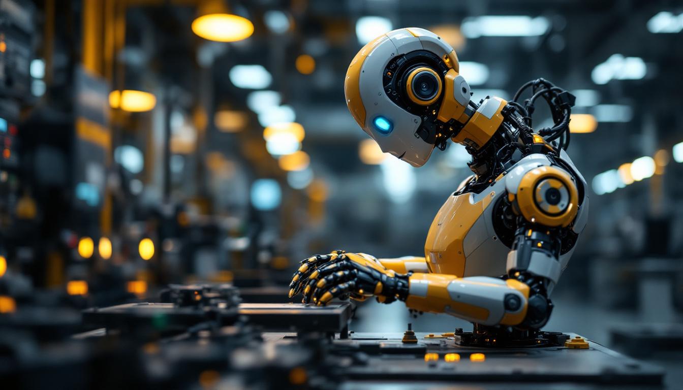 A photograph of a sleek industrial robot in action during an inspection process