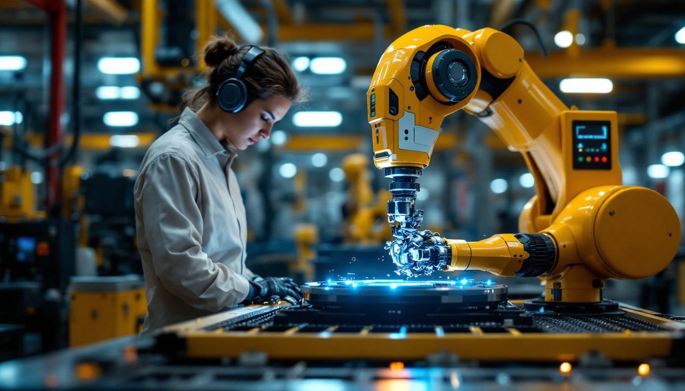 A photograph of a modern industrial robot in action