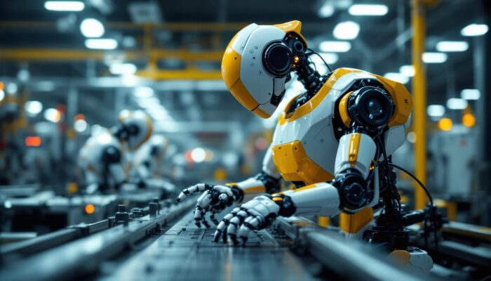 A photograph of a dynamic industrial robot in action