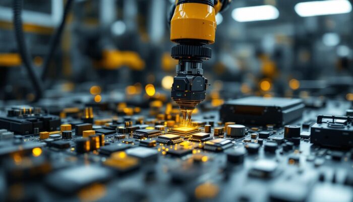 A photograph of capture a photograph of an industrial robotic arm in action