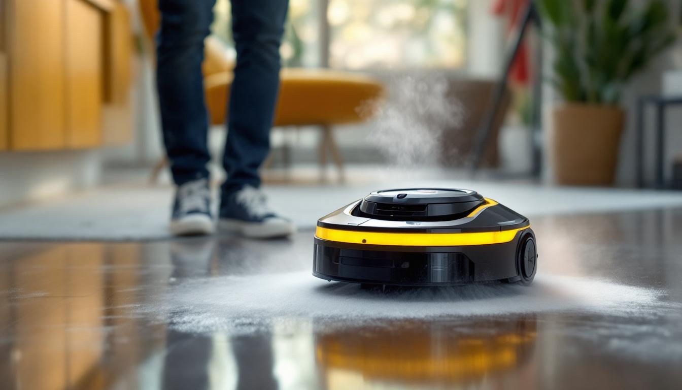 A photograph of a bissell spot bot in action