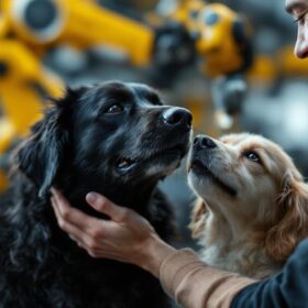 A photograph of a joyful interaction between a person and a dog