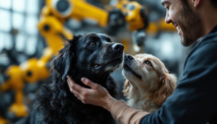 A photograph of a joyful interaction between a person and a dog