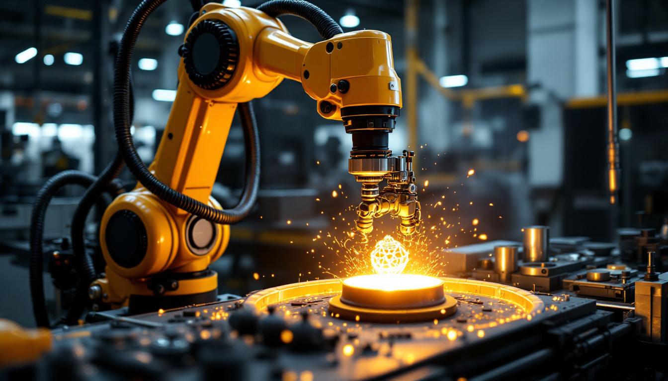 A photograph of a sleek industrial robotic arm in action