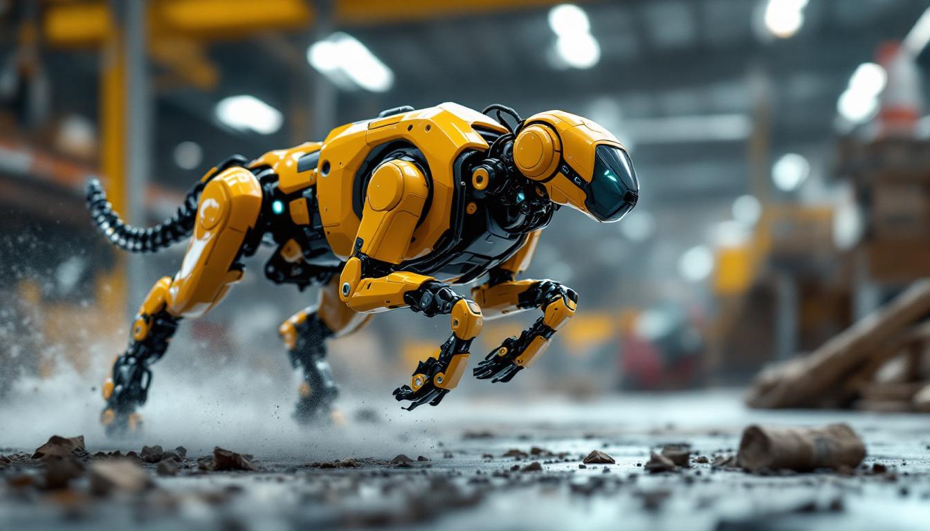 A photograph of a highly advanced industrial robotic dog in action