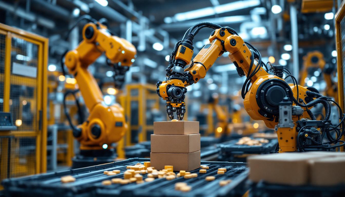 A photograph of a modern industrial robot in action