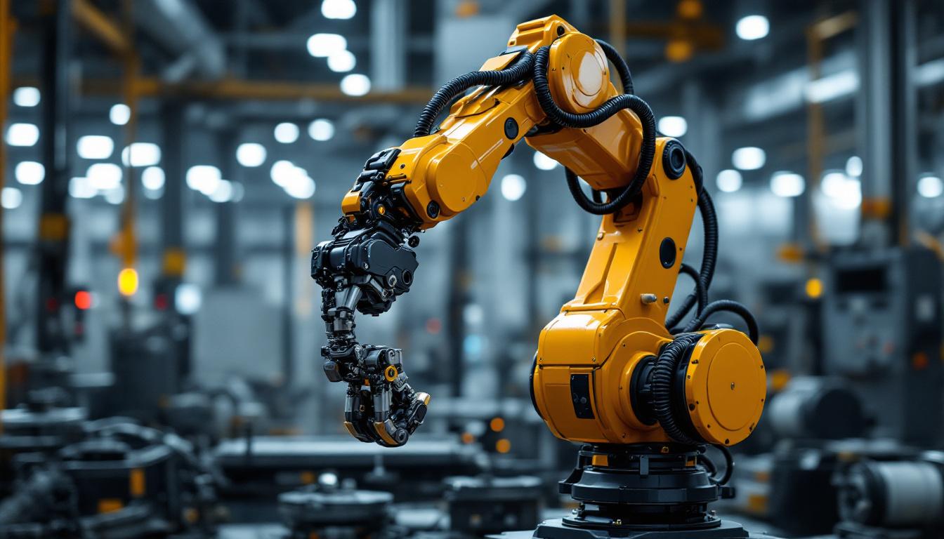 A photograph of a sleek industrial robotic arm in action