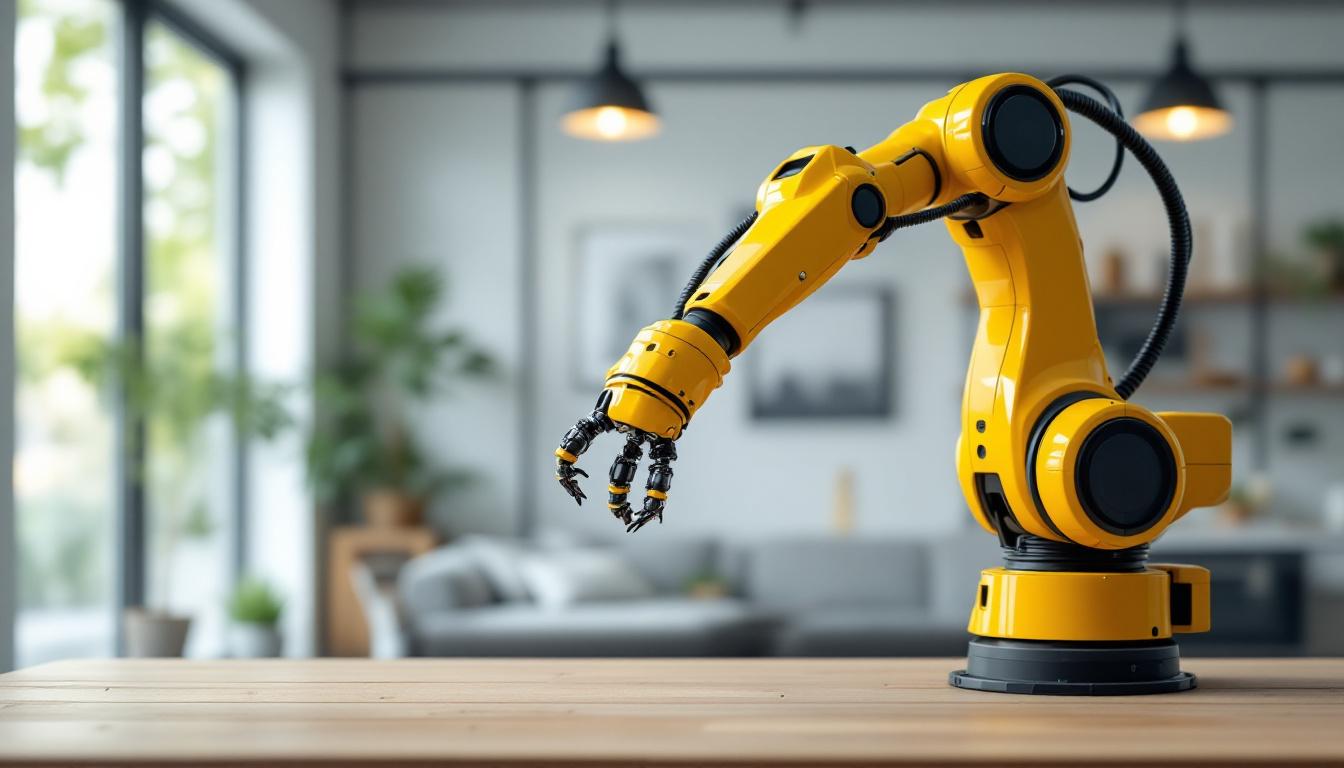 A photograph of a sleek industrial robotic arm in action
