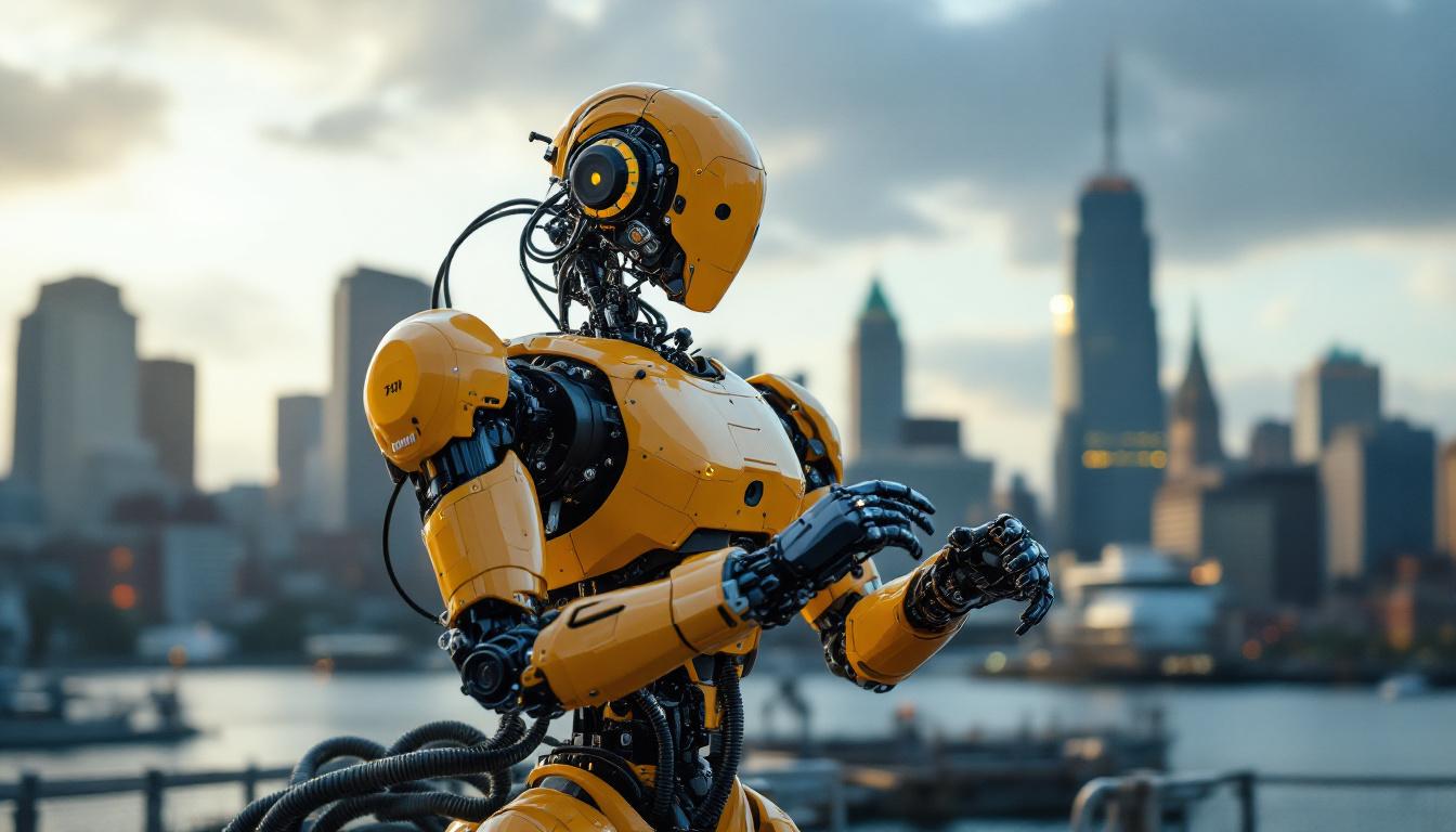 A photograph of a dynamic industrial robot in action