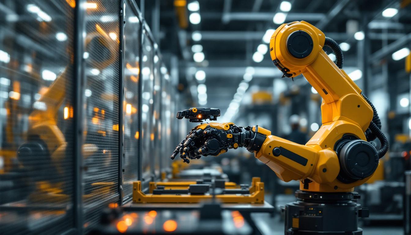 A photograph of a sleek industrial robotic arm in action