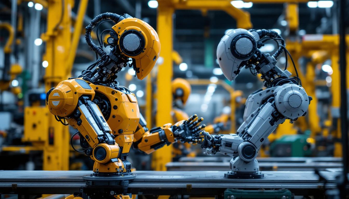 A photograph of a dynamic industrial robot in action