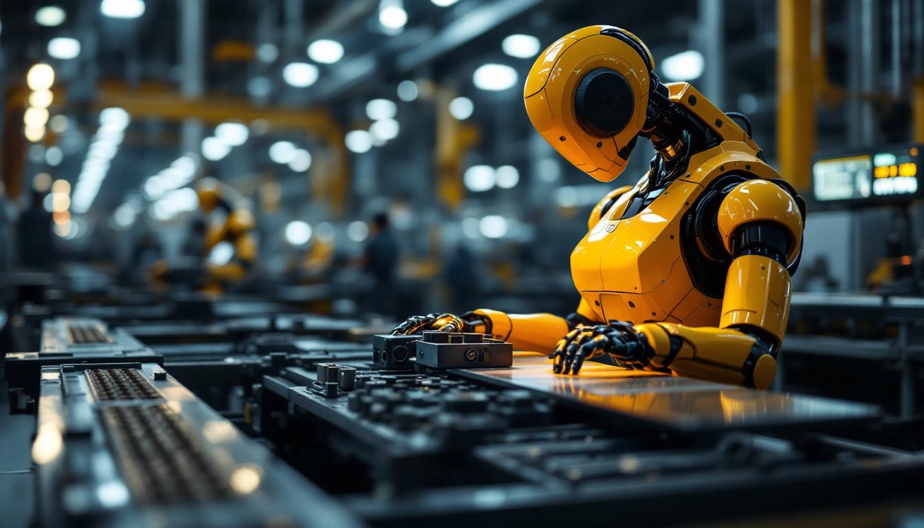 A photograph of a modern industrial robot in action within a manufacturing environment